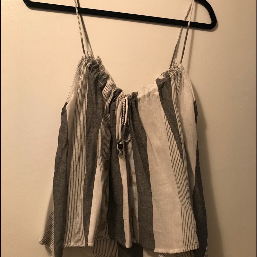 gray and white striped adjustable tank